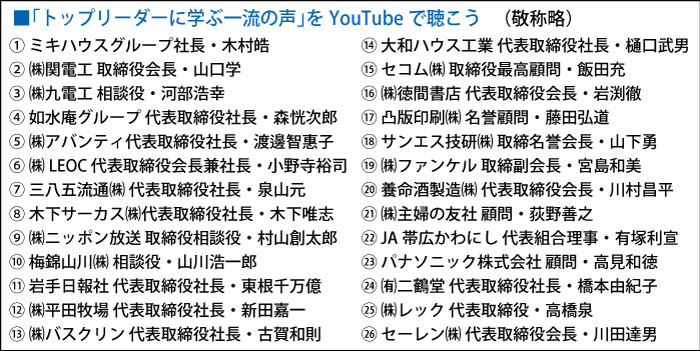 「トップリーダーに学ぶ一流の声」をYouTubeで聴こう