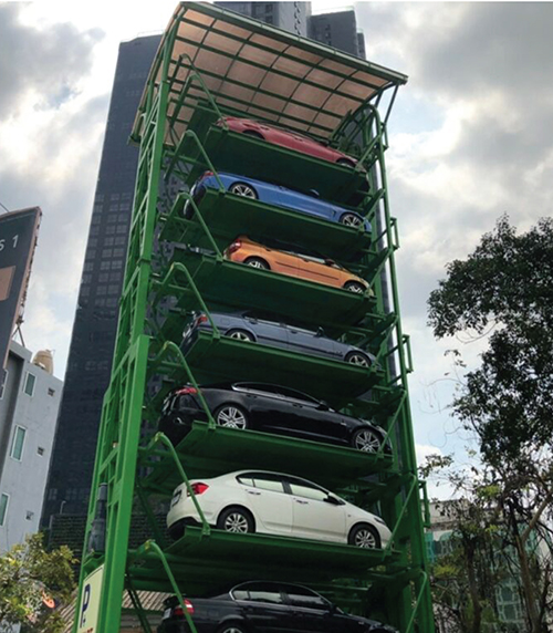 MRTサムヤーン駅のそばに設置された高架自動駐車場